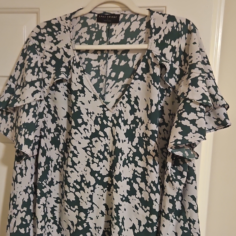 Lane Bryant Green and White Blouse